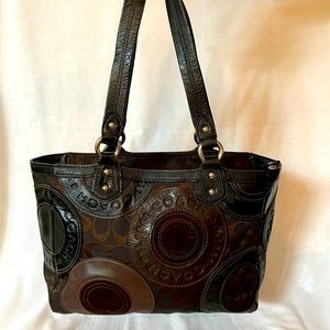 RareVintage Brown/Black Leather & Suede Tote Bag.